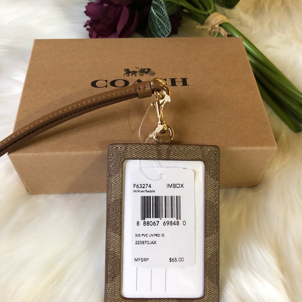 🌺🌺Coach Lanyard ID Badge F63274 Khaki / Saddle - Picture 5 of 6